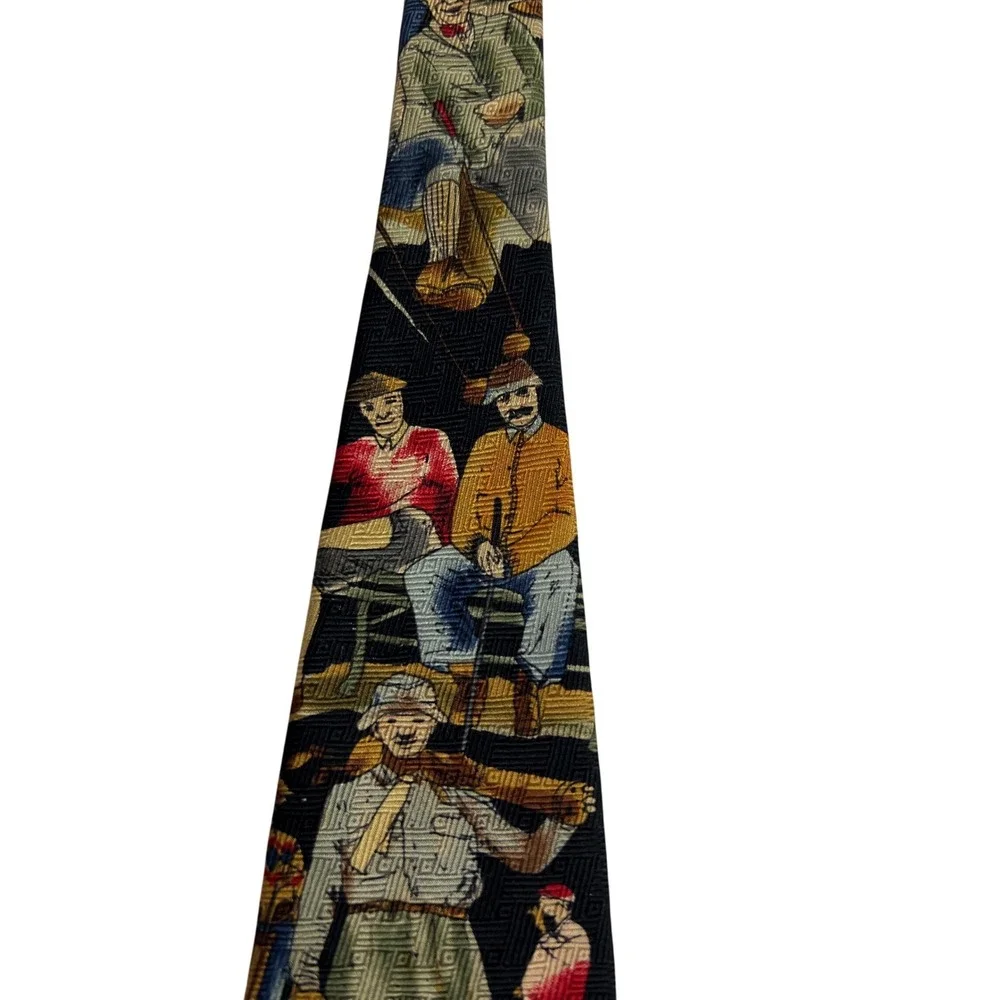 Vintage Tango by Max‎ Raab Necktie Mens OS Black Golf Scene Silk Made in USA E15